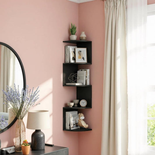5-Tier Floating Corner Shelf Wall Mount, Heavy Duty Wall Corner Bookshelf, Multi-Purpose Plant Display Shelf for Bedroom Living Room Bathroom Home Office, (Black)