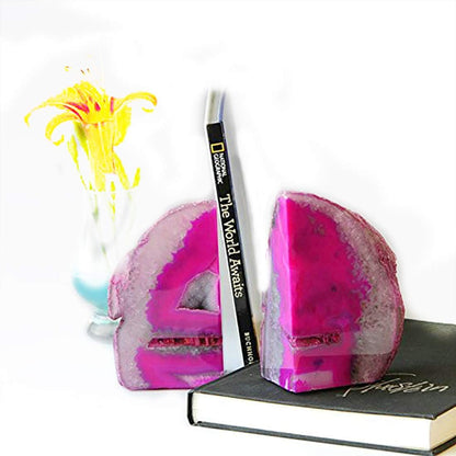 JIC Gem Dyed Blue Agate Bookends Geode Decorative Book Ends for Heavy Books with Rubber Bumpers for Office and Home Decoration Polished Small Size 2 to 3 Lbs