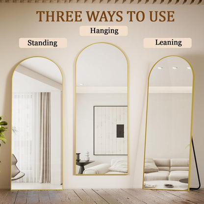 Koonmi 30"x71" Arched Full Length Mirror, Gold Large Floor Mirror with Aluminum Alloy Frame, Standing Hanging or Leaning Wall-Mounted Full Body Mirror for Living Room and Bedroom