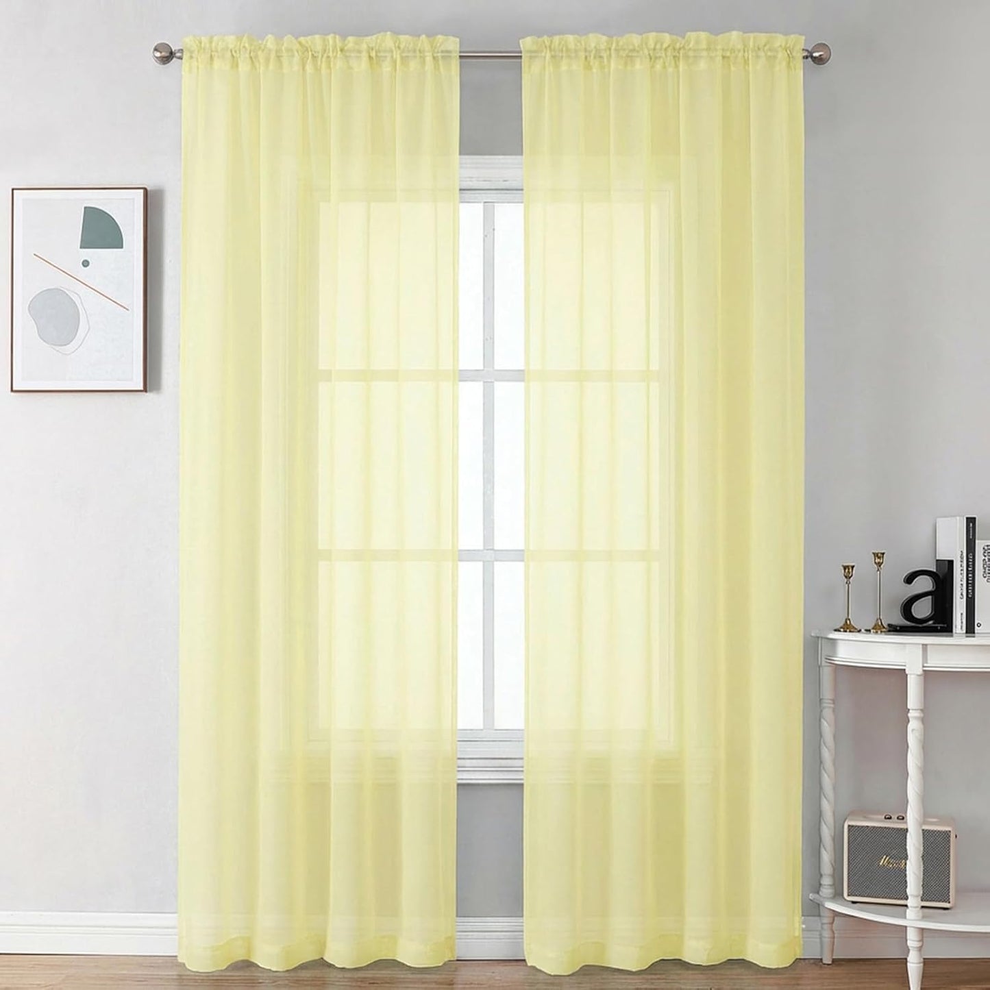 Chyhomenyc Sheer White Valances for Windows 2 Pack, Small Window Curtains for Living Room Bathroom Cafe Laundry Basement, Modern Top Dual Rod Pocket Voile Curtain, 42W x 14L inches, White - Colors A