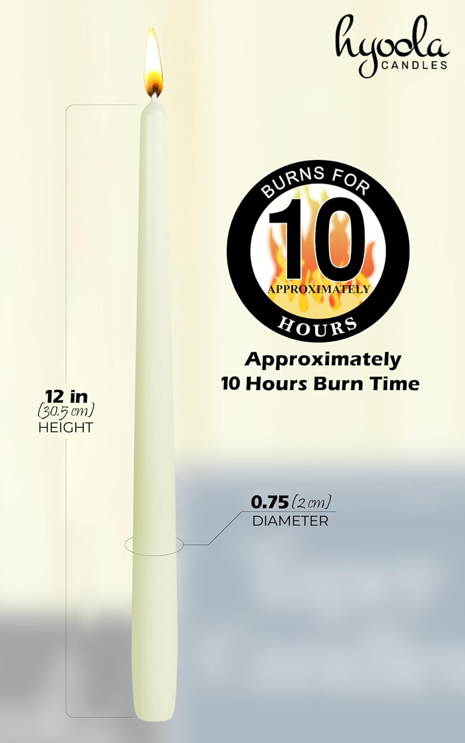 Hyoola Tall Taper Candles - 10 Inch Metallic Gold Unscented Dripless Taper Candles - 8 Hour Burn Time - 4 Pack