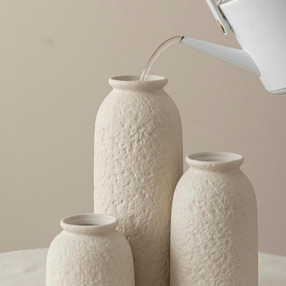 10.4 inches Tall Decorative Ceramic Vase Set, 3 Pieces, Nordic Modern Boho Style, White, Modern Farmhouse for Home Decor (Coffee Mix)