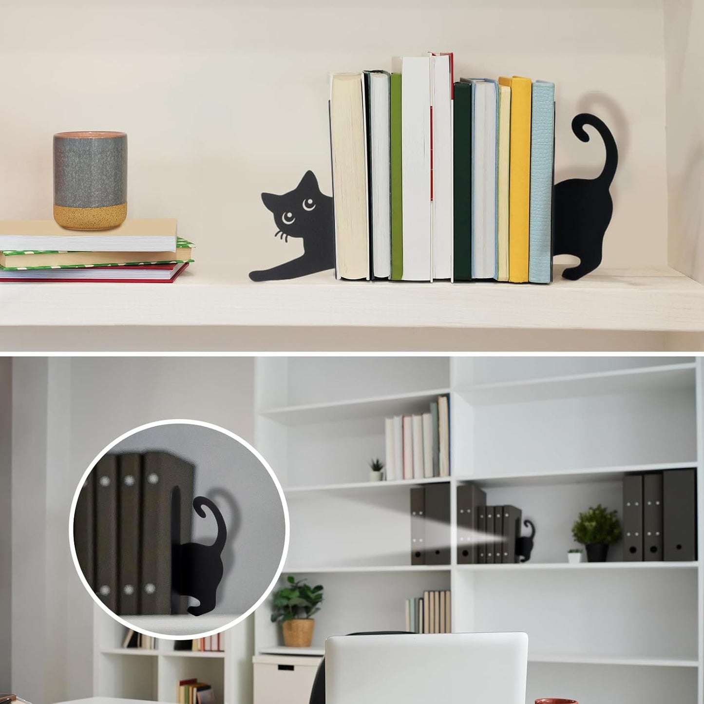 Geelin Peeping Cat Metal Bookends Set of 2 Cute Book Ends for Shelves Decorative Bookshelf Home Office Desk Bookshelf Decor Gift for Cat Lovers and Reading Enthusiasts