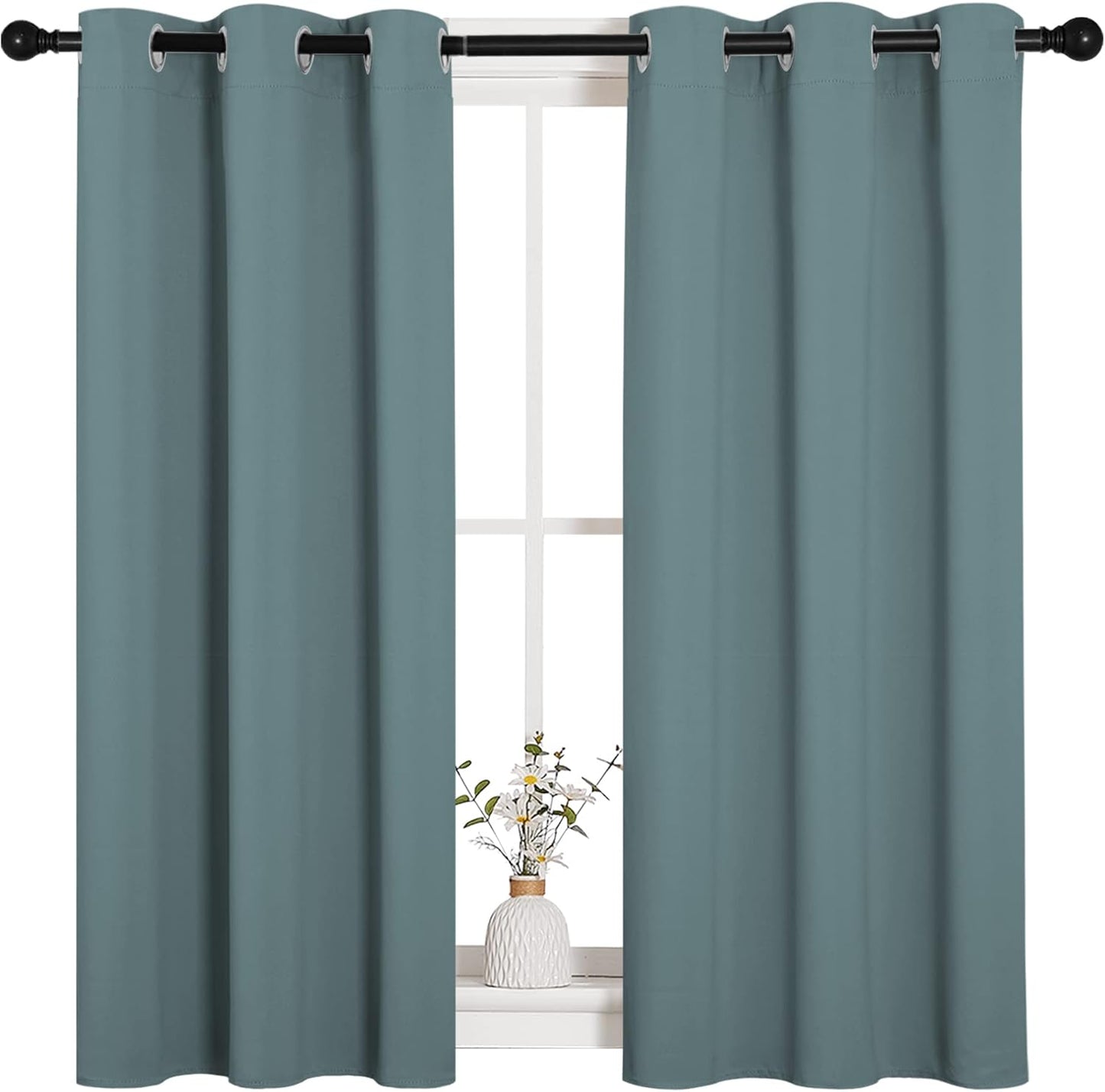 NICETOWN Halloween Pitch Black Solid Thermal Insulated Grommet Blackout Curtains/Drapes for Bedroom Window (2 Panels, 42 inches Wide by 63 inches Long, Black) - Colors C