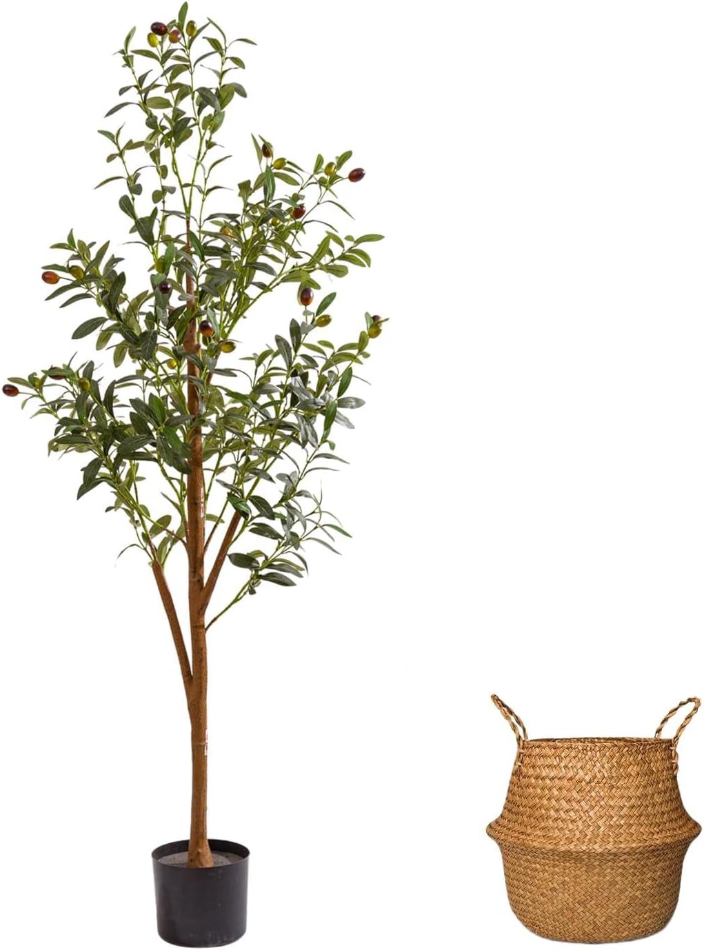 6FT Artificial Olive Tree Indoor, Tall Faux Olive Tree with Pot&Basket, Large Fake Olive Tree with Realistic 1080 Silk Leaves and 60 Fruits for Living Room Home Office Decor.