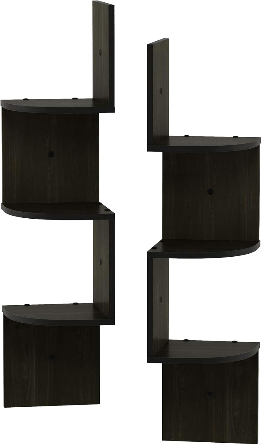 Furinno Rossi 5-Tier Wall Mount Floating Radial Corner Shelf, White
