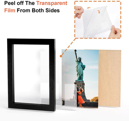 WARM&LOVE 6 Picture Frame, 4x6 & 4x4 Six Folding Hinged Photo Frames, Rustic Wood Desk Family Photo Collage Stand Vertical on Tabletop for Birthday Family Lover Gift (Black)