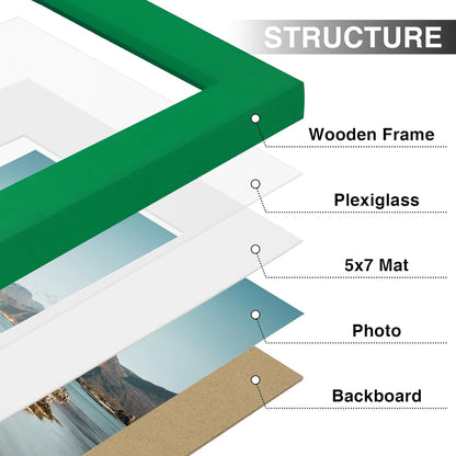 Vittanly 8x10 Picture Frames Set of 9, Shatter Resistant Plexiglass, Display 5x7 Pictures with Mat or 8x10 without Mat, Photo Frames for Wall or Tabletop, Engineered Wood, Black - Colors B