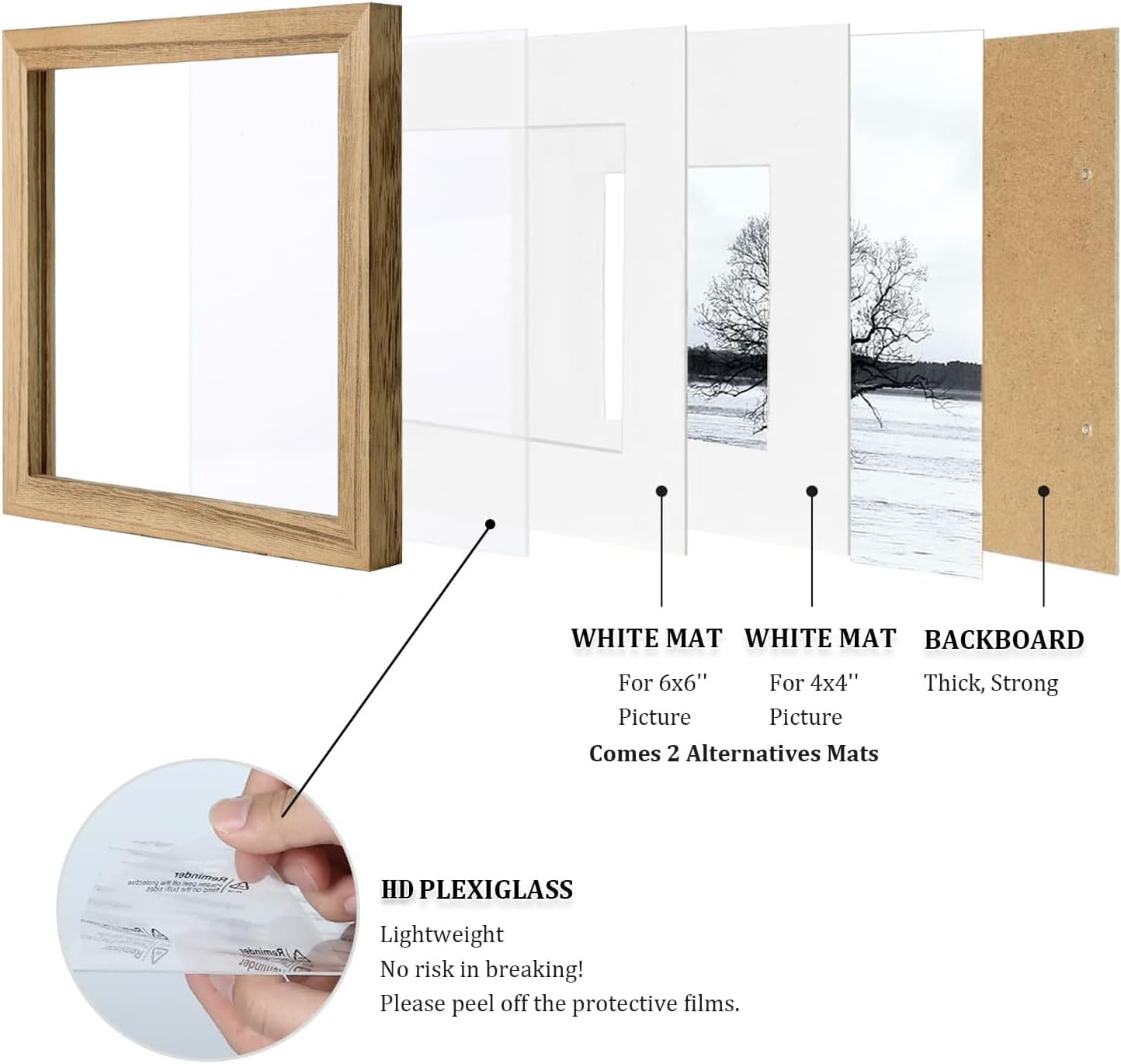 Egofine 12x16 Picture Frame Black, Covered by Plexiglass Made of Solid Wood, Display Pictures 9x12 and 11x14 with Mat or 12x16 Without Mat, for Wall Mounting Photo Frame - Colors A