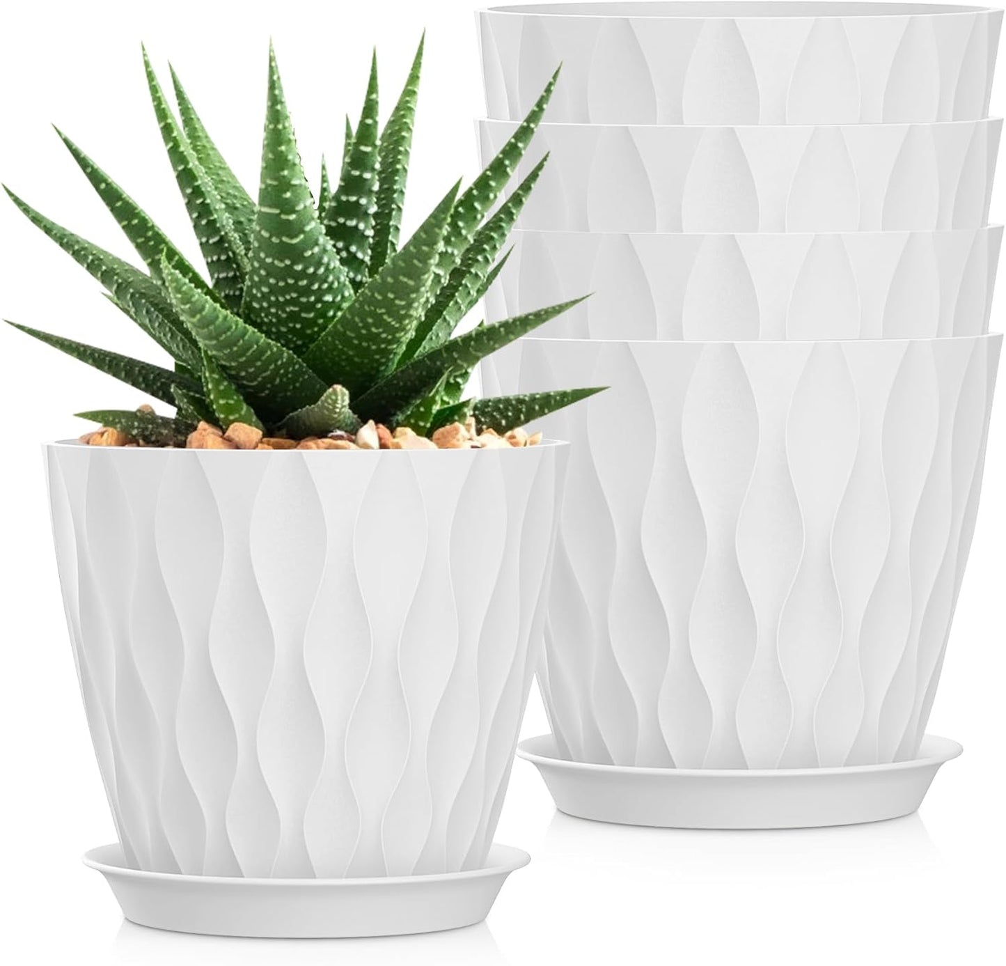 4 Inch Plant Pots, 6 Pack Indoor Flower Pots, Planters with Drainage Holes and Trays for Orchids, Violets, Succulents, Herbs, and Other Plants,Corolful