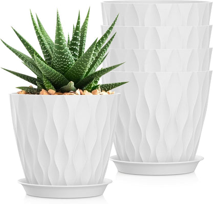 4 Inch Plant Pots, 6 Pack Indoor Flower Pots, Planters with Drainage Holes and Trays for Orchids, Violets, Succulents, Herbs, and Other Plants,Corolful