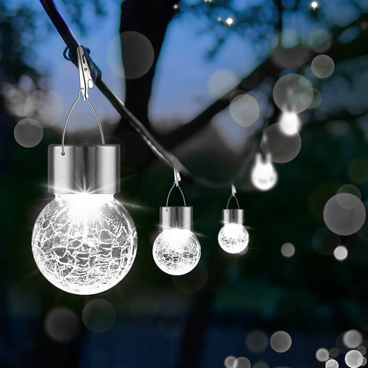 Solar Outdoor Lights Decorative 12 Pack, Hanging Solar Garden Lights Waterproof, Solar Powered Globe Cracked Glass Ball Lantern for Yard Patio Fence Tree Umbrella Holiday Decoration, Warm White