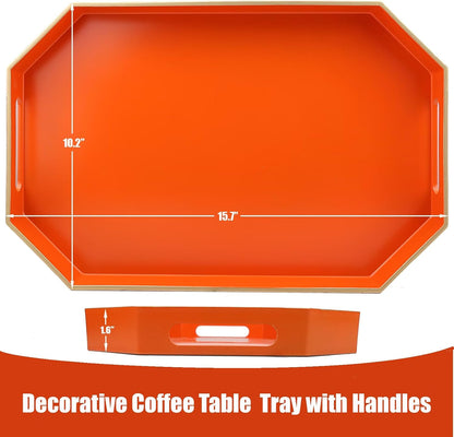 Green Decorative Tray with Handles, Versatile Serving Tray for Coffee Table, Ottoman, Ideal for Serving, Displaying, Organizing, 15.7"*10.2"*1.57"