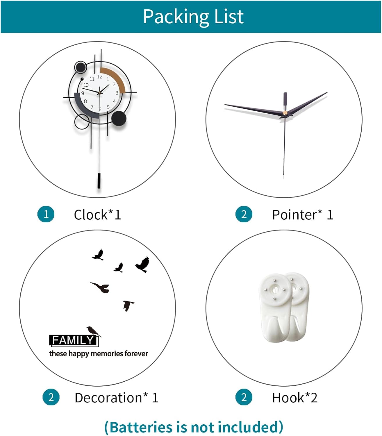 Decorative Wall Clock for Living Room Decor Large Modern Wall Clocks with Pendulum Battery Operated for Bedroom Office Kitchen Home Small Black Silent Wall Clock Non Ticking 11.8*22.4 Inch