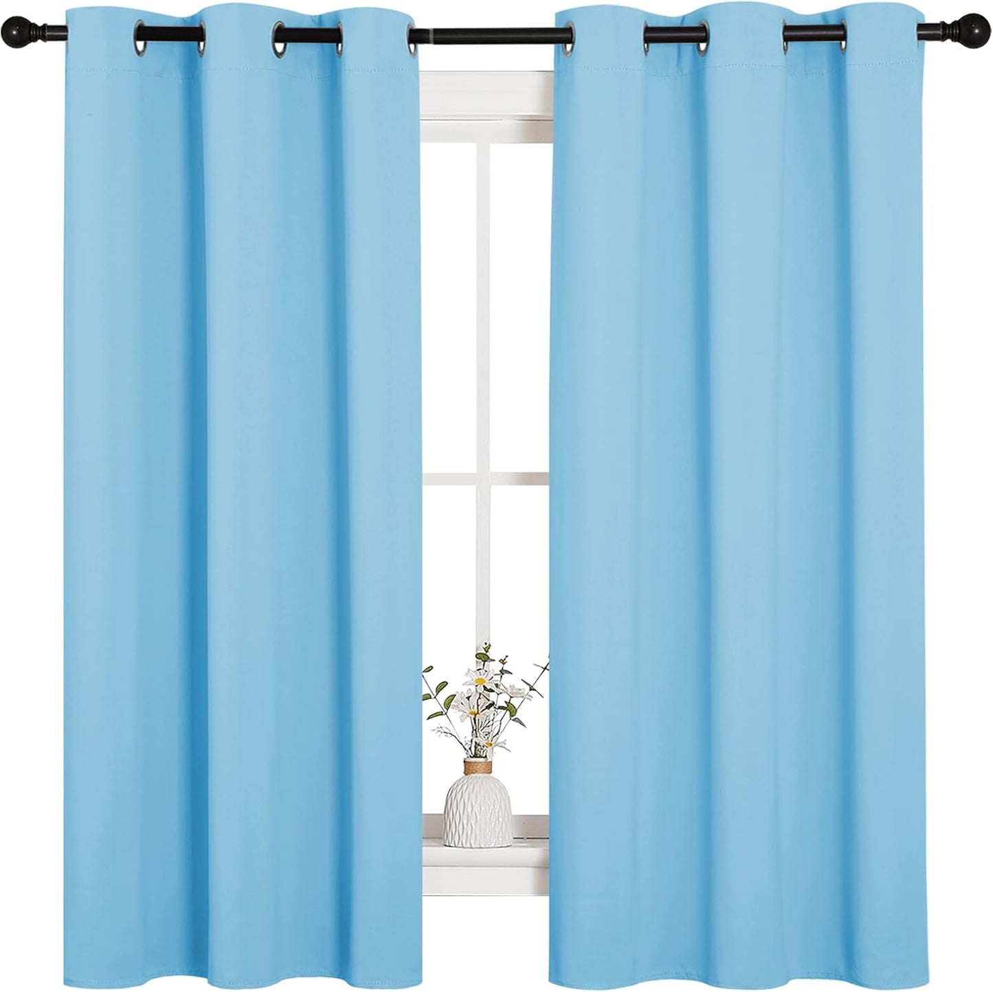 NICETOWN Halloween Pitch Black Solid Thermal Insulated Grommet Blackout Curtains/Drapes for Bedroom Window (2 Panels, 42 inches Wide by 63 inches Long, Black) - Colors B