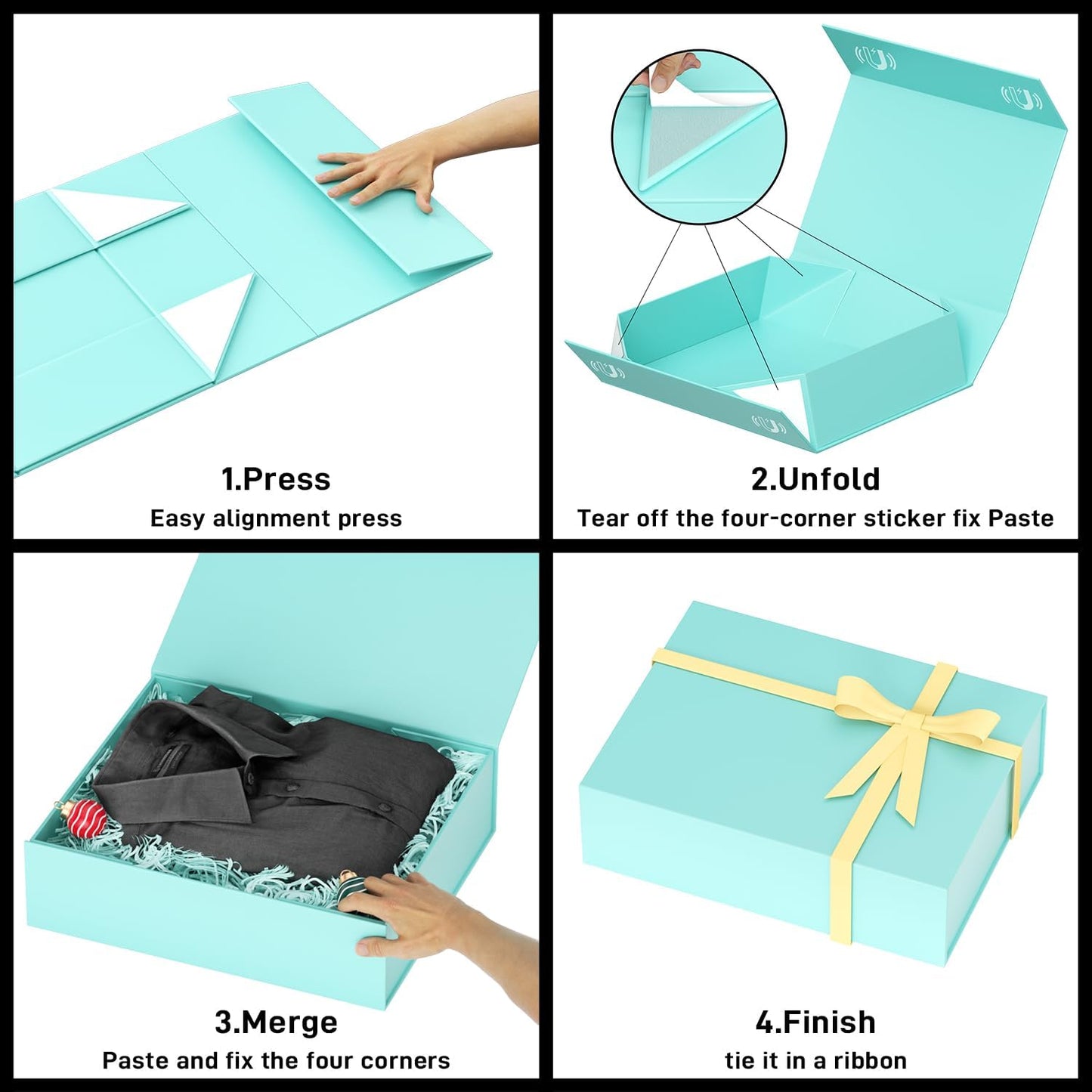 PSHVYM Gift Boxes with Lids, 11.5x7.8x3 In Forest Green Gift Box for Presents Magnetic Closure for T-Shirts, Gloves, Scarves, Books, Baby Clothes, Robes Clothing Gift Wrap, Contains Card, Ribbon