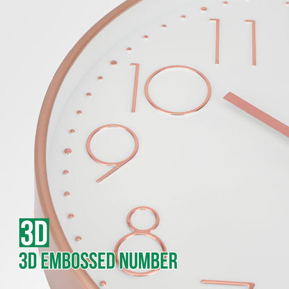 Wall Clock 12 Inch Non-Ticking Silent Modern Simple Style Round Decor Clock Gold Stereoscopic Dial Quartz Wall Clocks for Home/Office/School/Living Room/Bedroom/Kitchen