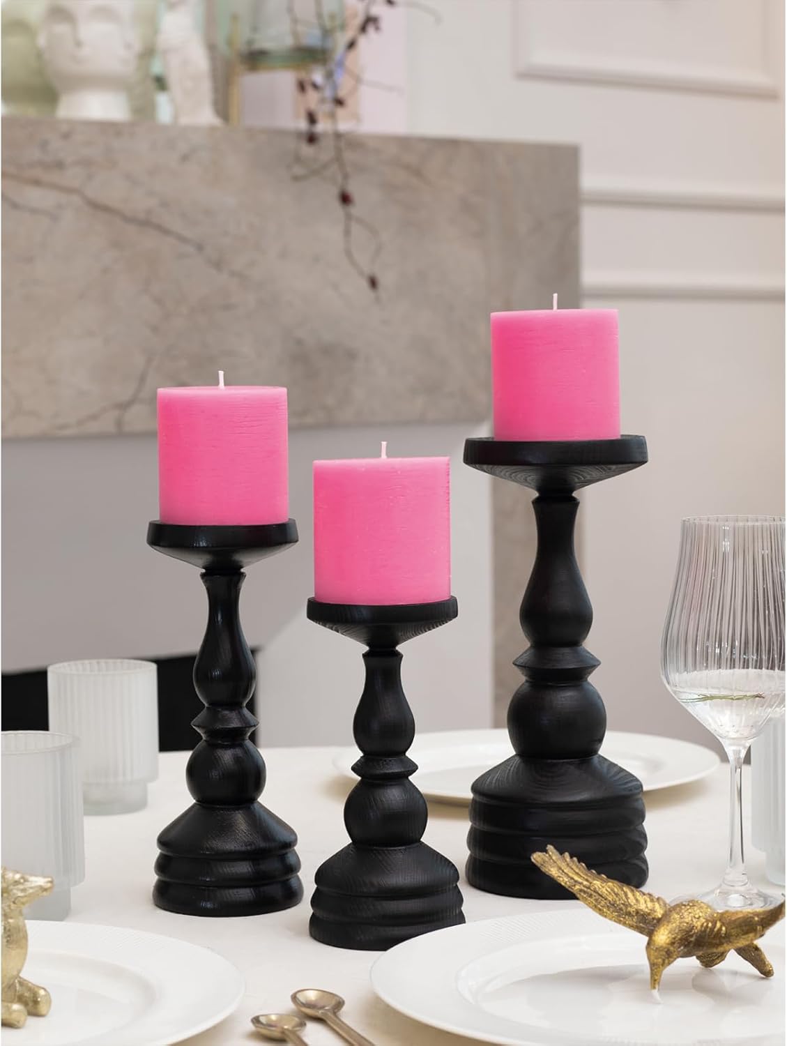 CANDWAX 3x4 inch Pillar Candles Set of 3 – Unscented Dripless Rustic Dark Blue Candles for Room Decor, Weddings, Centerpieces