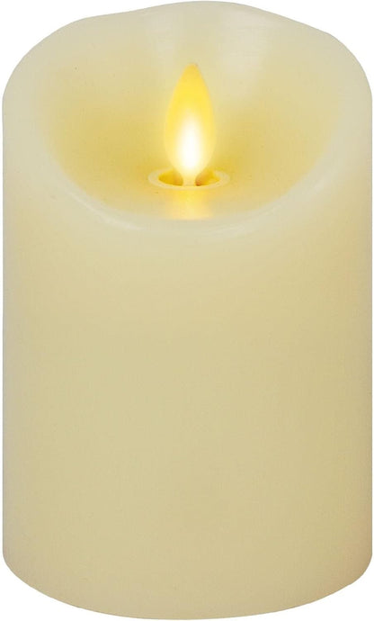 Luminara Scalloped Edge Flameless LED Candle - Ivory 3.5" x 8.75" - Real Wax Pillar Battery Operated Moving Flame w/Timer Unscented 1000Hr Runtime