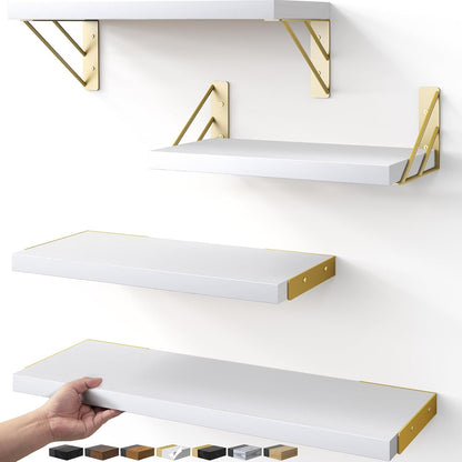 BAYKA Wall Mounted Floating Bathroom Shelves, Wood Wall Shelf for Bathroom Essentials & Decor, Space-Saving Display & Organizer (Black, Set of 4)