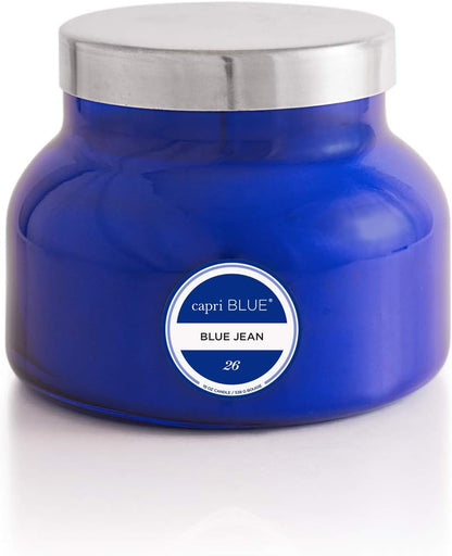 Capri Blue Scented Candles - Soy Candle Wax Blend - Jar Candles - Blue Candle Gifts for Women & Men - Luxury Candles for Home Scented with Citrus, White Musk & Patchouli - Blue Jean (19 oz)