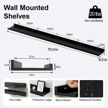 White Floating Shelves for Wall Decor, Wall Mounted Wood Storage Shelf for Bedroom, Living Room, Bathroom, Kitchen, Nursery, Display Picture Ledge Shelf with Lip Set of 2-14 Inches, White