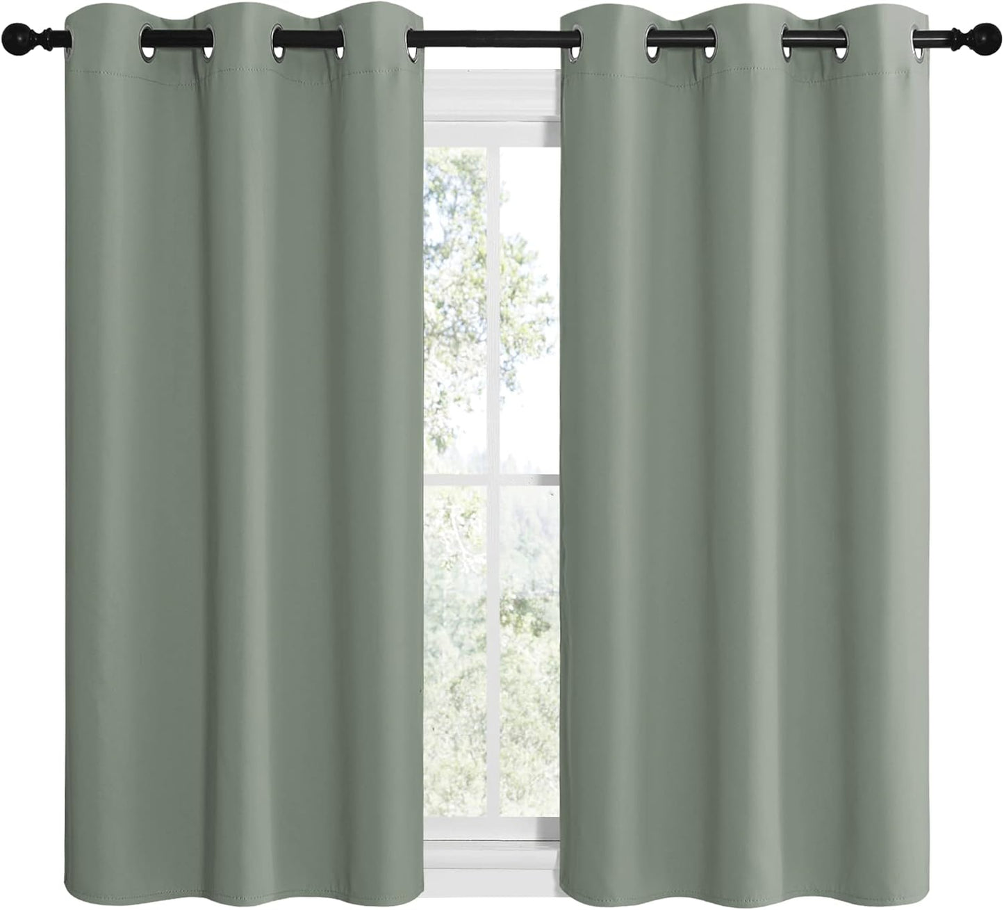 NICETOWN Halloween Pitch Black Solid Thermal Insulated Grommet Blackout Curtains/Drapes for Bedroom Window (2 Panels, 42 inches Wide by 63 inches Long, Black) - Colors B
