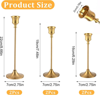 6Pcs Candlestick Holders,Brass Gold Metal Taper Candle Holder for Pillar Candles Sticks Holder for Wedding Fireplace Table Centerpiece Mantel Housewarming Gift