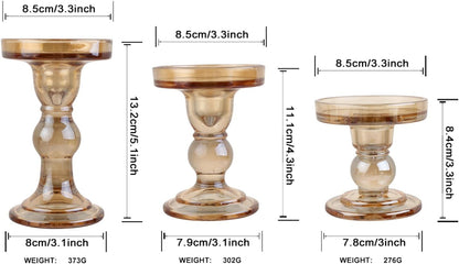 6-Piece Set of Glass Candlestick, Crystal Candlestick Holder Holder and Conical Candle, Christmas Candle Holder Decoration, Family Living Room Wedding Candle Holder (Clear 2sets)