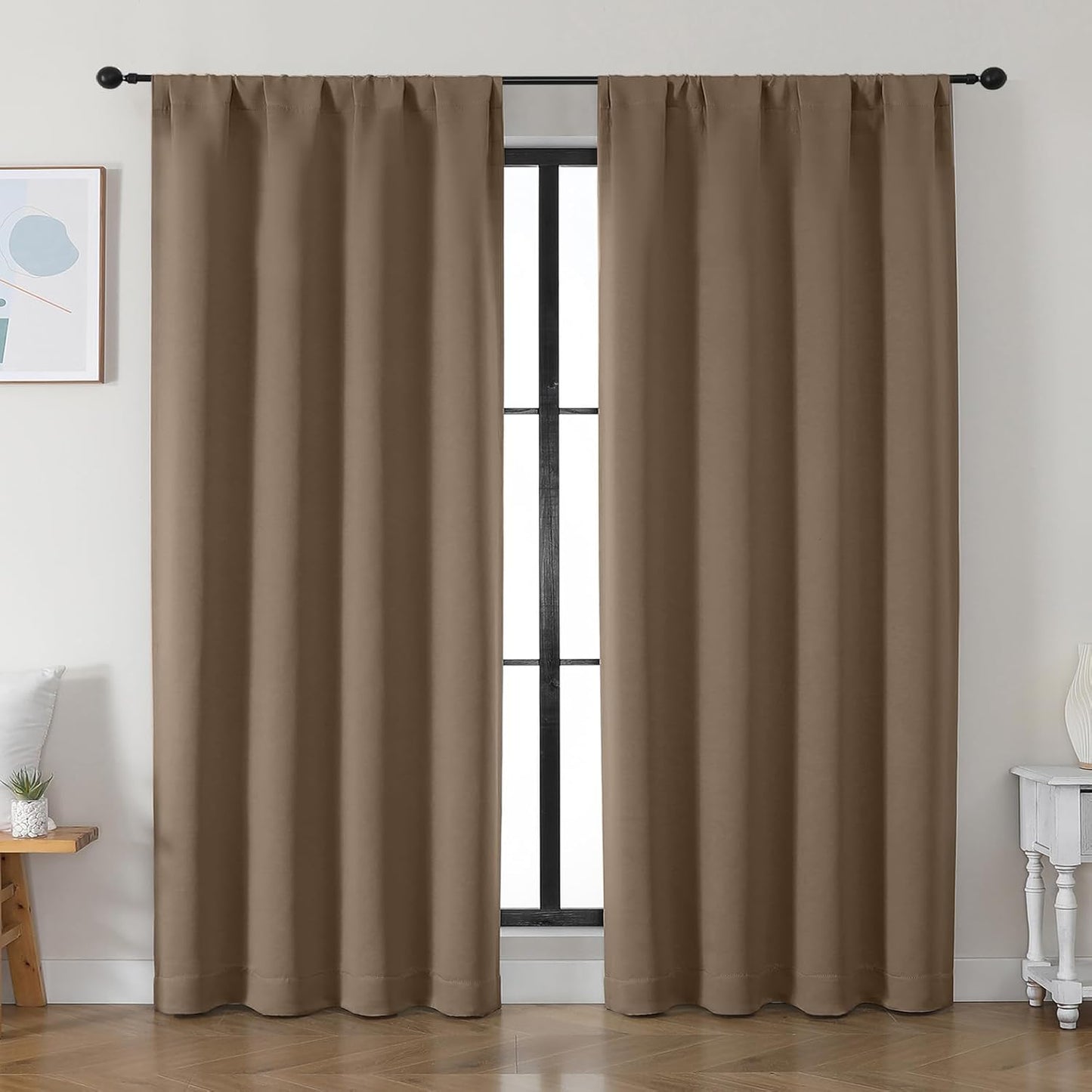 Simplebrand Ava Sage Green Blackout Curtains for Bedroom 63 Inch Length 2 Panels Set, Solid Thermal Insulated Energy Saving Rod Pocket Window Treatment Curtains Blackout Drapes, W40 x L63 Inch, Sage - Colors B
