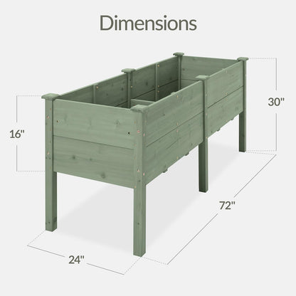Best Choice Products 72x24x30in Raised Garden Bed, Elevated Wood Planter Box Stand for Backyard, Patio, Balcony w/Divider Panel, 6 Legs, 300lb Capacity - Natural