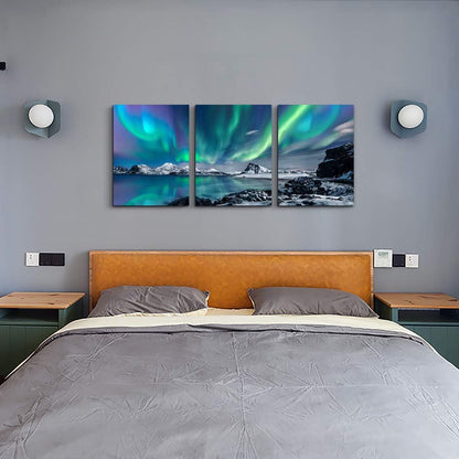 MHARTK66 Wall Art for Bedroom Wall Decor for Living Room Office Decor Abstract Mountain Aurora Landscape Painting 3 Piece Scenic Framed Canvas Art Prints Ready to Hang Kitchen Wall Pictures Home Decor