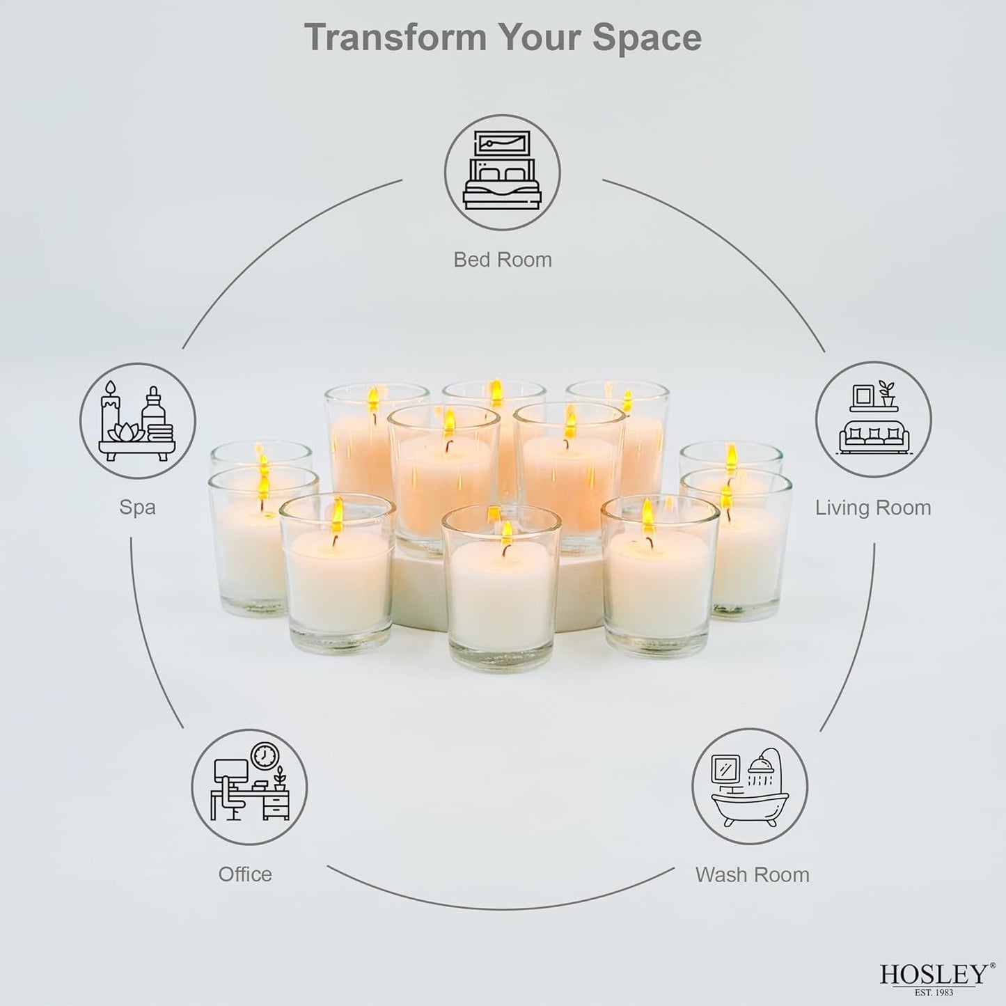 48-Pack Clear Glass Votive Candles – 10–12 Hour Long Burn, Unscented, Ivory, Bulk Set for Weddings, Events & Table Centerpieces – Hosley