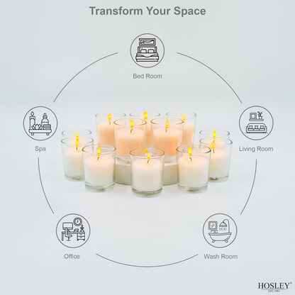 48-Pack Clear Glass Votive Candles – 10–12 Hour Long Burn, Unscented, Ivory, Bulk Set for Weddings, Events & Table Centerpieces – Hosley