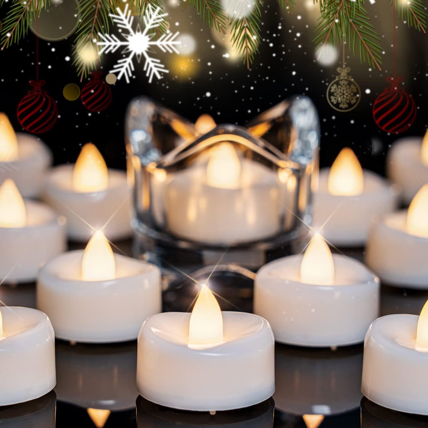 merrynights LED Candles, Tea Lights Candles Battery Operated Bulk, 50-Pack Long-Lasting 200 Hours Flameless Tealight Candles, Realistic Tea Lights for Christmas Halloween Wedding, 1.5'' D X 1.25'' H