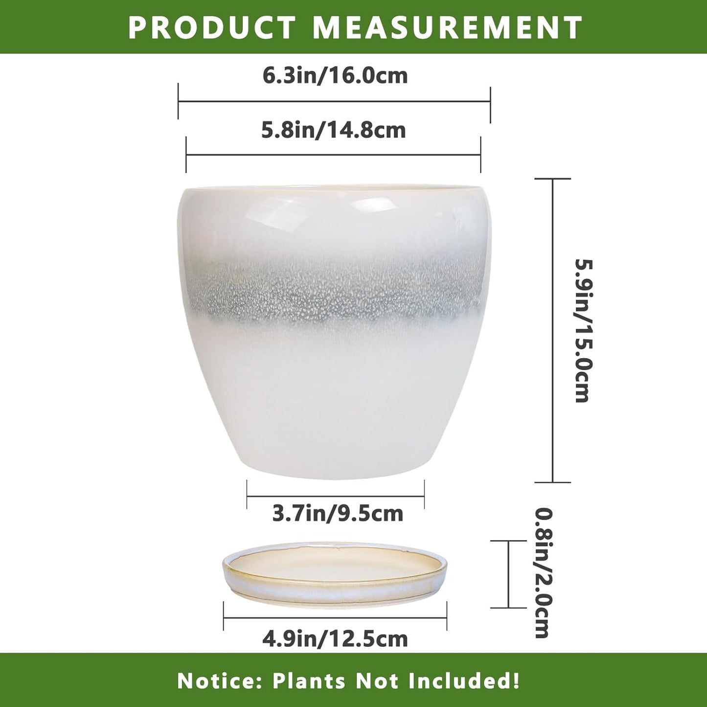 10 Inch Ceramic Planter Pot Round Plant Pot for Indoor Plants Outdoor Large Flower Pot with Drainage Hole and Saucer Blue