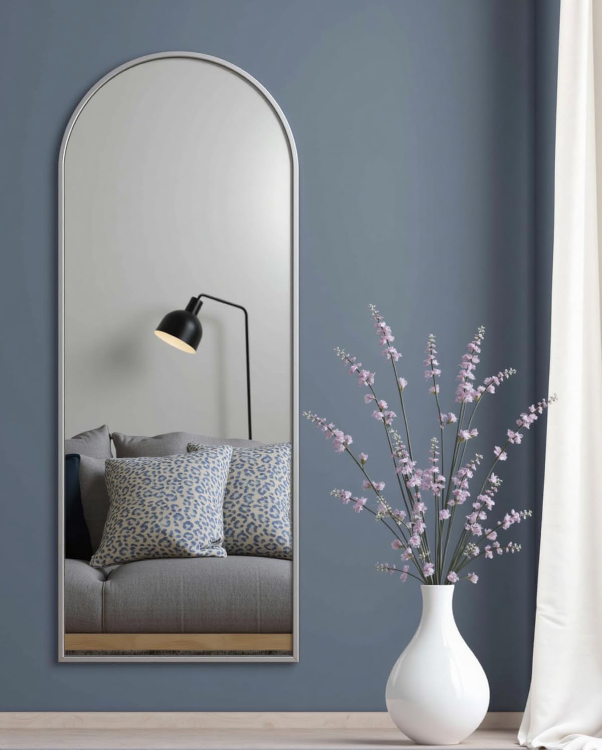 Dewfig Arched Full Length Mirror, 76"x34" Large Floor Mirror, Full Body Mirrors for Leaning or Hanging, Standing Mirrors for Bedroom, Living Room,Dressing Room, Aluminum Alloy Frame, Black