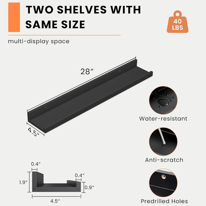 Heimlove Picture Ledge Shelf, Floating Shelves Set of 2, 24 Inches Picture Shelf for Wall with Ledge, Kids Bookshelf Wall Mounted for Living Room Bedroom Decor Books Photo Frames - White