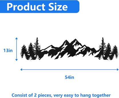 Metal Mountain Wall Art - 42 Inch Long, Mountain Wall Decor for Living Room, Bedroom