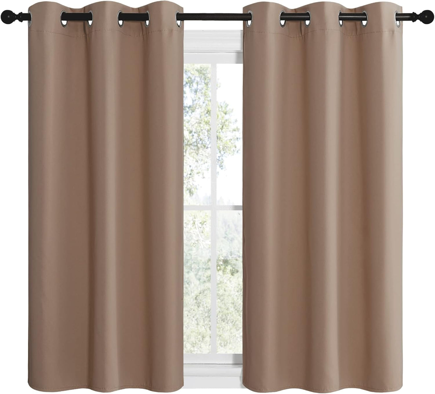 NICETOWN Halloween Pitch Black Solid Thermal Insulated Grommet Blackout Curtains/Drapes for Bedroom Window (2 Panels, 42 inches Wide by 63 inches Long, Black) - Colors D