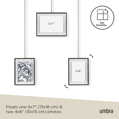 Umbra Exhibit Picture Frame Gallery Set, Adjustable Wall Collage Displays Nine Photos (Four 5x7" and Five 8x10"), Set of 9, Black