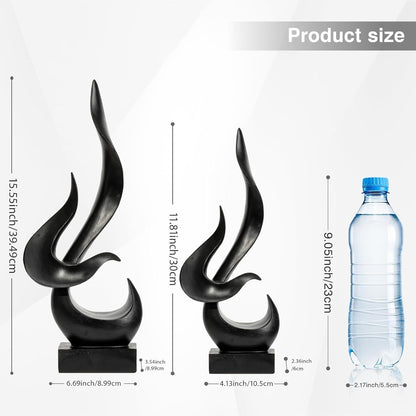 Black Fire Flame Sculpture, Modern Abstract Resin Statue, Art Statue Home Decor for Living Room TV Stand Coffee Table Shelf Accents Decor.
