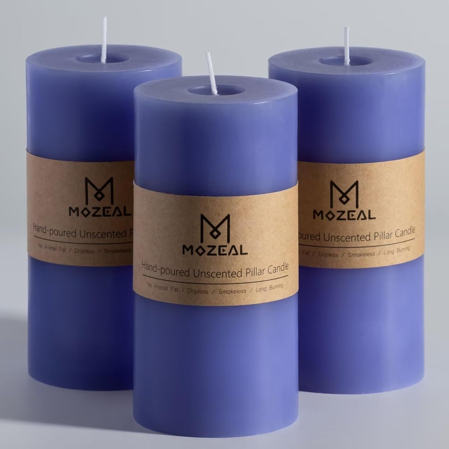 MOZEAL 3" x 4" Hand-Poured Unscented Candle,Dripless Pillar Candle Set of 3,Long Clean Burning,Approx 72 Hours Burn Time,Rustic Country Style,Wedding,Dinner,Christmas and Home Decor,White