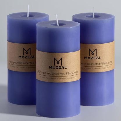 MOZEAL 3" x 4" Hand-Poured Unscented Candle,Dripless Pillar Candle Set of 3,Long Clean Burning,Approx 72 Hours Burn Time,Rustic Country Style,Wedding,Dinner,Christmas and Home Decor,White