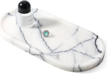 Koville Italian Travertine Tray, 12"x6" Vanity Decorative Marble Tray for Countertop, Catchall Tray for Perfume, Candles, Jewelry Dish Tray
