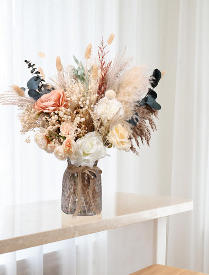 100pcs Artificial Flowers Arrangement With Vase Included, Dining Table Centerpiece Decorations, Fake Flowers in Vase, Dried Pampas Grass Floral Centerpieces, Coffee Table Decor, Centro de Mesa