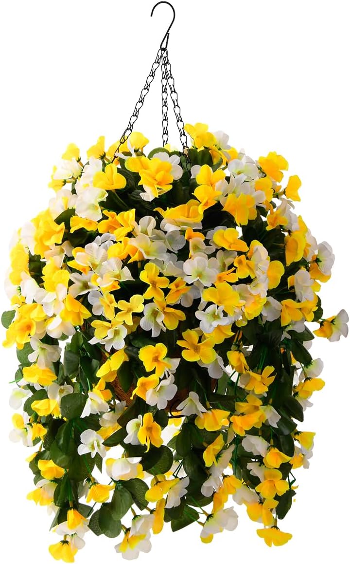 INQCMY Artificial Fake Hanging Plants Flowers Basket for Spring Summer Outdoor Outside Decoration,Faux Silk Begonia Flower in Planter Look Real UV Resistant for Home Porch Patio Balcony Yard Decor