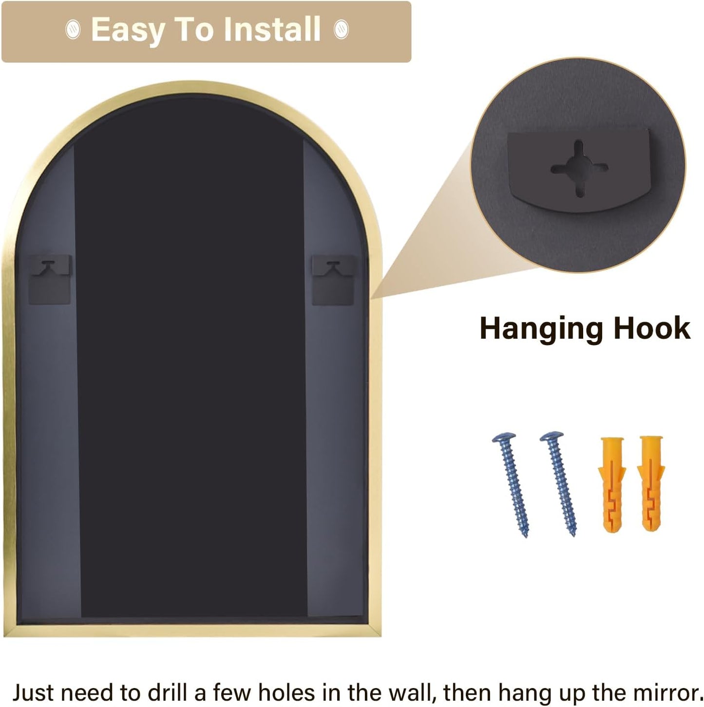 HARRITPURE Arched Wall Mirror 24"x36" – Black Metal Frame Vanity Mirrors for Bedroom, Entryway, Living Room Decor