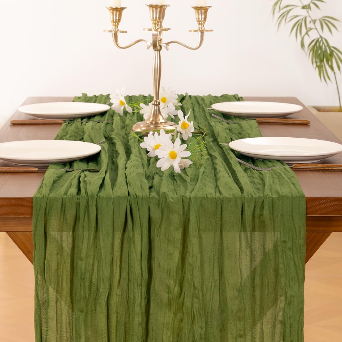 Socomi 3pcs Sage Green Cheesecloth Table Runner Summer Boho Rustic Gauze 120 inch 10FT Cheese Cloth Sheer Runner for Wedding Party Baby Shower Home Decor Holiday Decorations