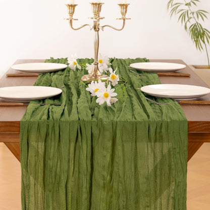 Socomi 3pcs Sage Green Cheesecloth Table Runner Summer Boho Rustic Gauze 120 inch 10FT Cheese Cloth Sheer Runner for Wedding Party Baby Shower Home Decor Holiday Decorations